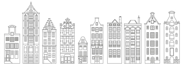 A set of old European outline houses. Architecture of the Netherlands.