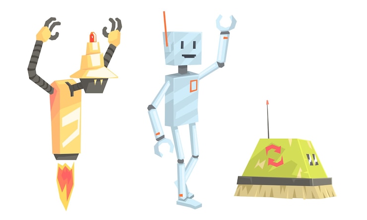 Vector set of old fashioned robots vector illustration