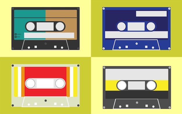 Vector set of old times audio cassettes. retro vintage music recording technology.