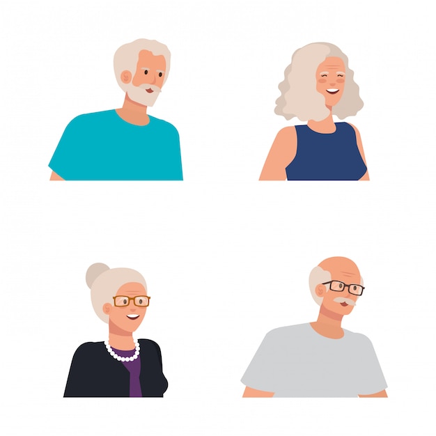 Set of old women and men people