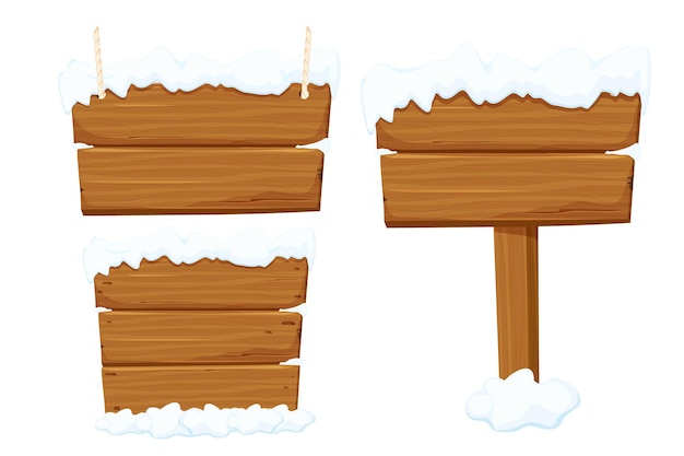 Установите старую деревянную пустую вывеску со снежной веревкой в мультяшном стиле