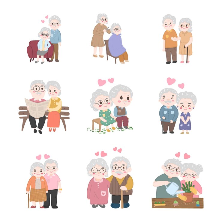 Vector 老夫婦のセット キャラクターイラスト 敬老の日