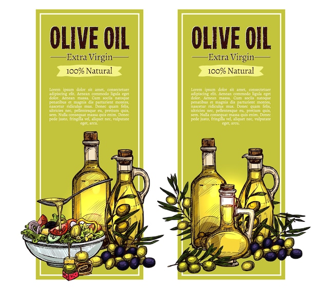 Vector set of olive oil sketch vertical banner