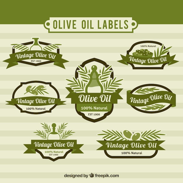 Set of olive oil stickers in vintage style