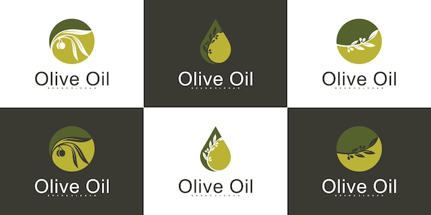 Set di collezione di design del logo vettoriale di olio d'oliva adatto per la salute e il settore alimentare vettore premium