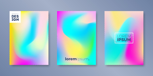 Set omslagsjabloonontwerp met abstract veelkleurig vloeiend effect