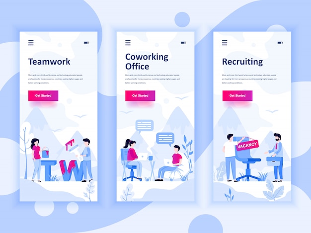 Set of onboarding screens user interface kit template