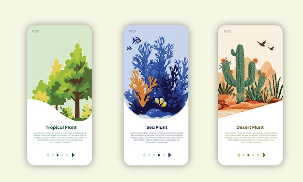 Set of onboarding screens user interface kit weather plant