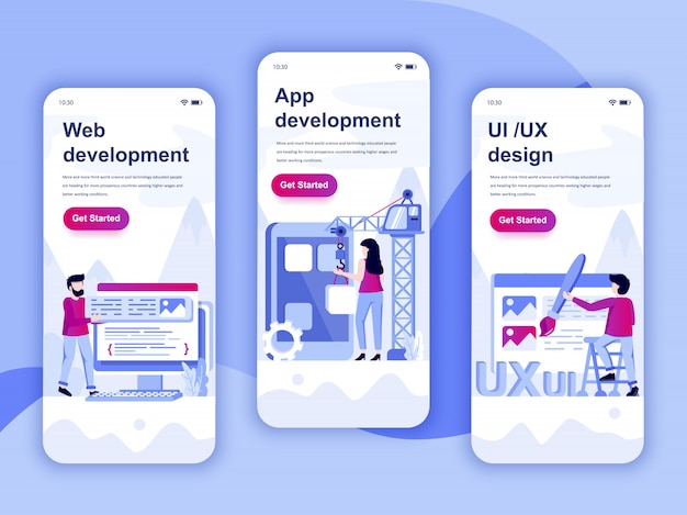 Vector set of onboarding screens user interface kit