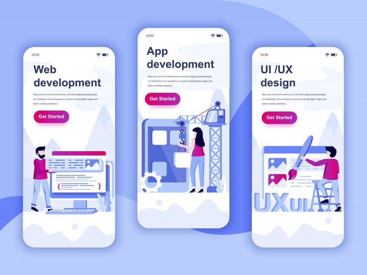 Vector set of onboarding screens user interface kit