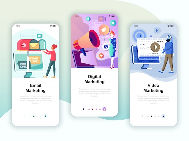 Vector set of onboarding screens user interface kit