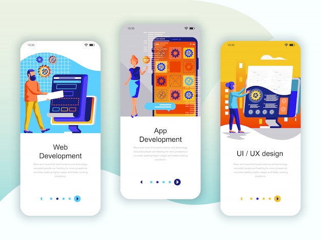 Vector set of onboarding screens user interface kit