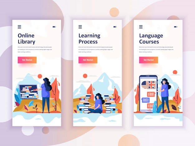 Vector set of onboarding screens user interface kit