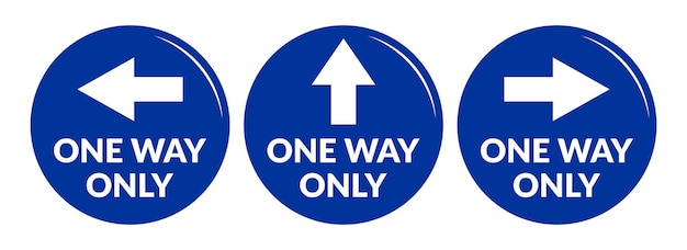 Set of One Way Only Round Floor Marking Sticker or Adhesive Icon with Direction Arrow and Text