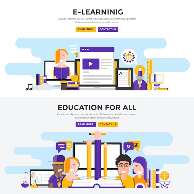 Vector set of online education illustrations