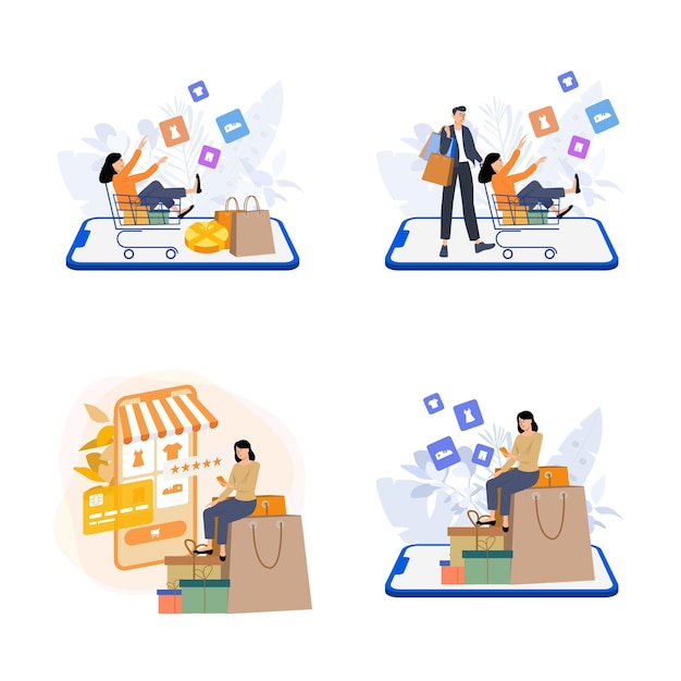 Set of online shopping concept illustration