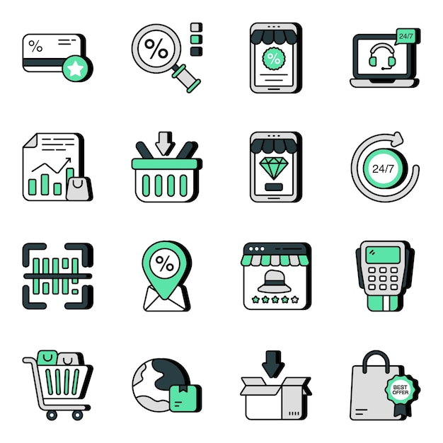 Vector set of online shopping flat icons