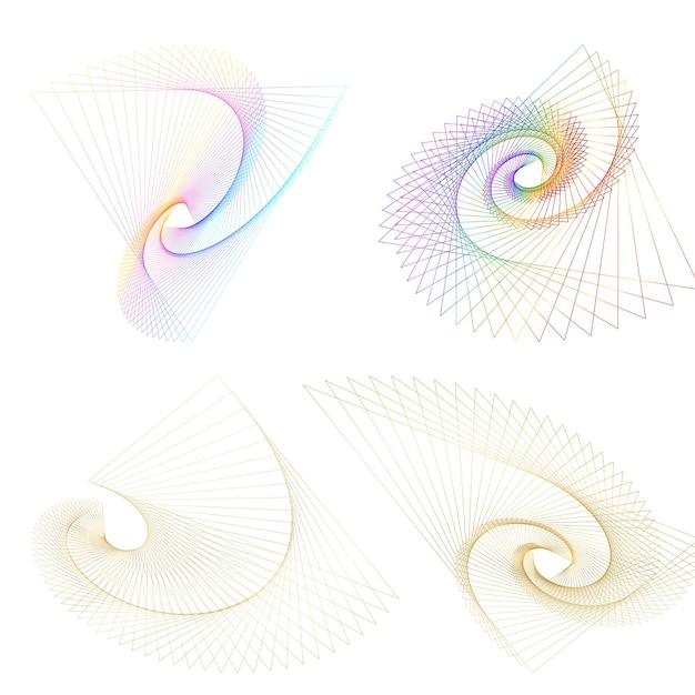 Vector set ontwerp element cirkel geïsoleerde vet vector kleuren gouden ring van abstracte gloed golvende strepen van vele glinsterende swirl gemaakt met behulp van blend tool vector illustratie eps10 voor uw presentatie