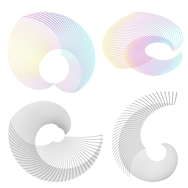 Set ontwerp element cirkel Geïsoleerde vet vector kleuren gouden ring van abstracte gloed golvende strepen van vele glinsterende swirl gemaakt met behulp van Blend Tool Vector illustratie EPS10 voor uw presentatie