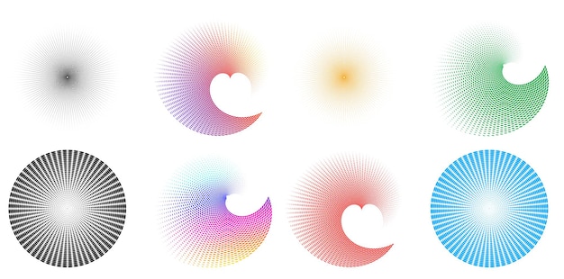Set ontwerp element cirkel Geïsoleerde vet vector kleuren gouden ring van abstracte gloed golvende strepen van vele glinsterende swirl gemaakt met behulp van Blend Tool Vector illustratie EPS10 voor uw presentatie