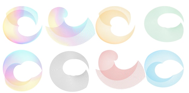 Set ontwerp element cirkel Geïsoleerde vet vector kleuren gouden ring van abstracte gloed golvende strepen van vele glinsterende swirl gemaakt met behulp van Blend Tool Vector illustratie EPS10 voor uw presentatie