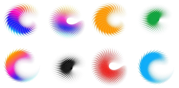 Set ontwerp element cirkel Geïsoleerde vet vector kleuren gouden ring van abstracte gloed golvende strepen van vele glinsterende swirl gemaakt met behulp van Blend Tool Vector illustratie EPS10 voor uw presentatie