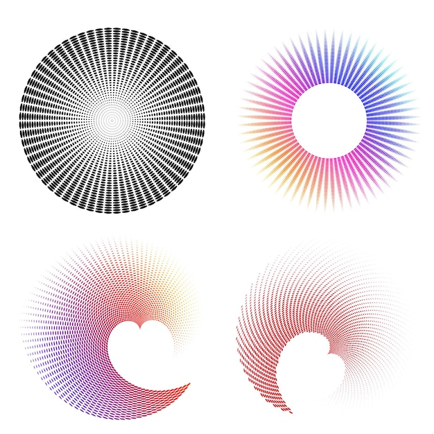 Set ontwerp element cirkel Geïsoleerde vet vector kleuren gouden ring van abstracte gloed golvende strepen van vele glinsterende swirl gemaakt met behulp van Blend Tool Vector illustratie EPS10 voor uw presentatie