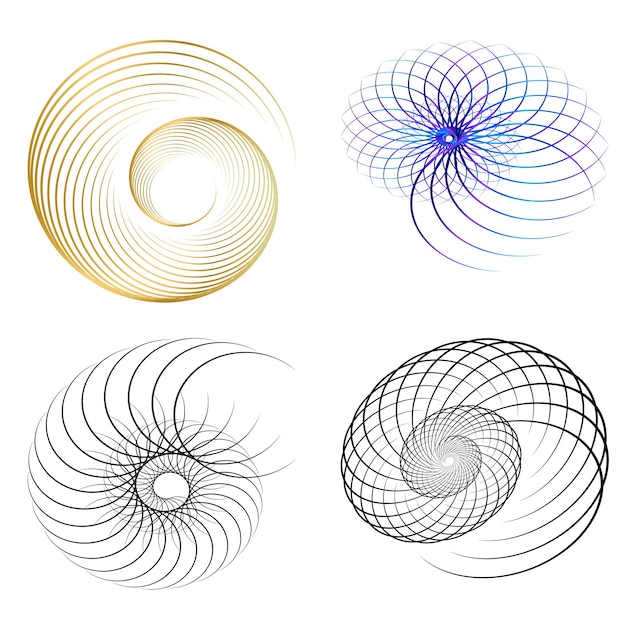 Vector set ontwerp element cirkel geïsoleerde vet vector kleuren gouden ring van abstracte gloed golvende strepen van vele glinsterende swirl gemaakt met behulp van blend tool vector illustratie eps10 voor uw presentatie