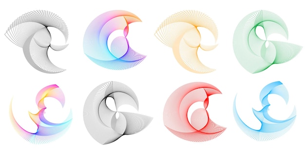 Set ontwerp element cirkel Geïsoleerde vet vector kleuren gouden ring van abstracte gloed golvende strepen van vele glinsterende swirl gemaakt met behulp van Blend Tool Vector illustratie EPS10 voor uw presentatie