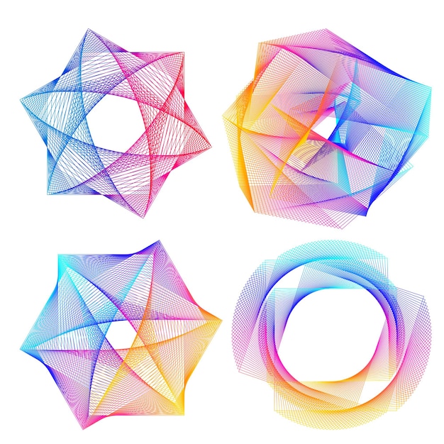 Set ontwerp element cirkel Geïsoleerde vet vector kleuren gouden ring van abstracte gloed golvende strepen van vele glinsterende swirl gemaakt met behulp van Blend Tool Vector illustratie EPS10 voor uw presentatie