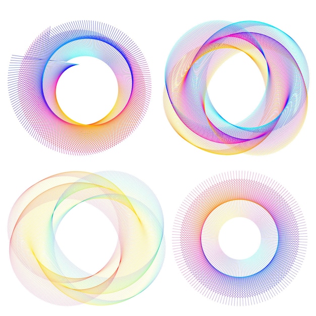 Set ontwerp element cirkel Geïsoleerde vet vector kleuren gouden ring van abstracte gloed golvende strepen van vele glinsterende swirl gemaakt met behulp van Blend Tool Vector illustratie EPS10 voor uw presentatie