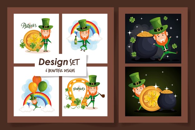 Set ontwerpen van st patricks dag met kabouter