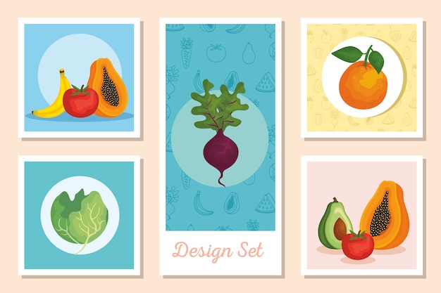 Set ontwerpen vers met groenten en fruit
