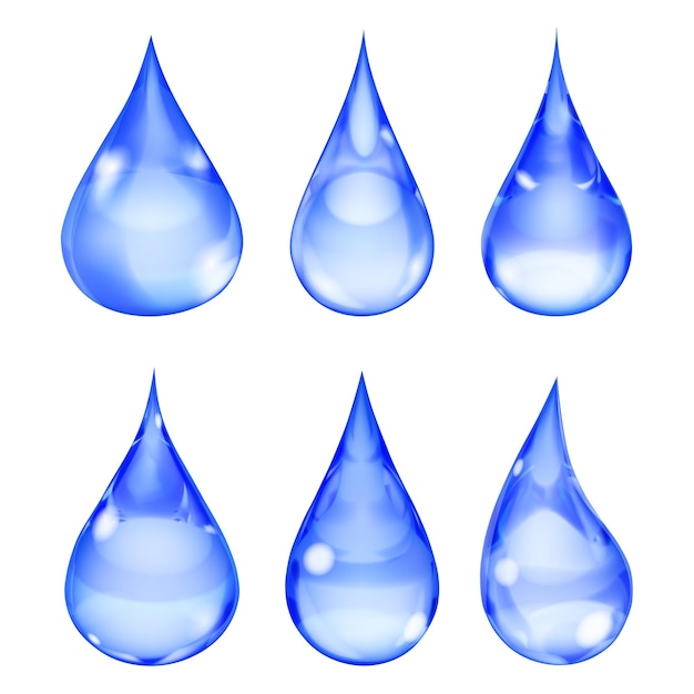 Vector set of opaque drops in blue colors on white background