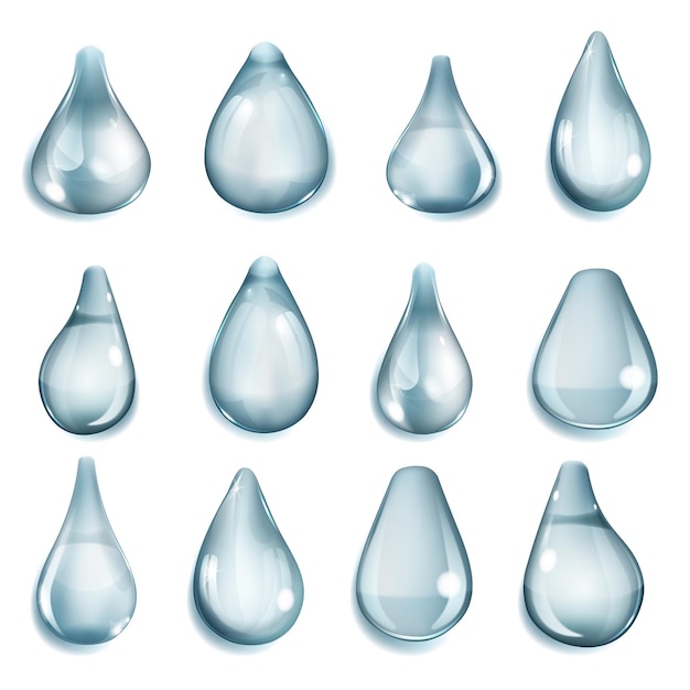 Set of opaque drops of different forms in blue colors