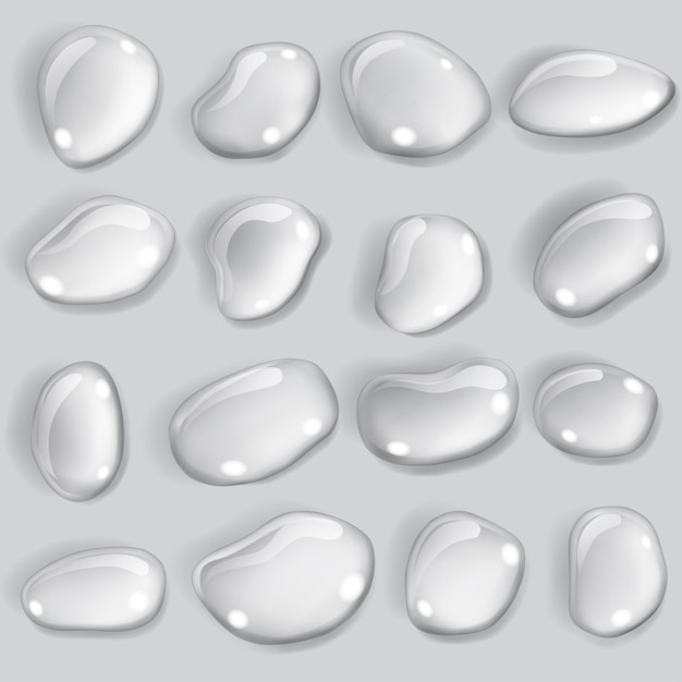 Set of opaque drops of different shapes in gray colors