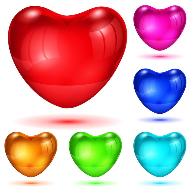 Set of opaque glossy hearts in various colors