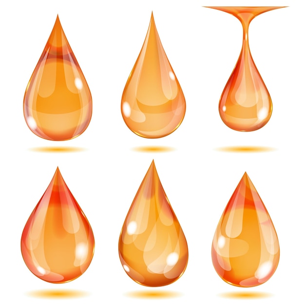 Set of opaque orange drops on white background