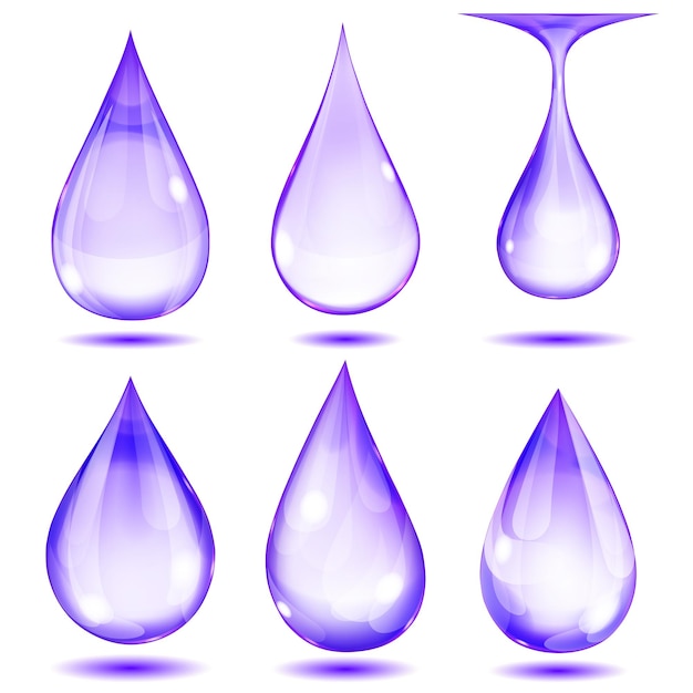 Set of opaque violet drops on white background