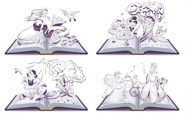 Vector set open book fairy tale