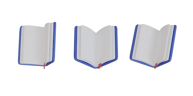 Набор открытых книг с закладкой в разных позициях 3d реалистичный мультяшный стиль Концепция обучения векторной иллюстрации