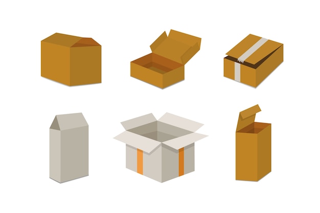 Set open and closed carton box. Delivery packaging  illustration.