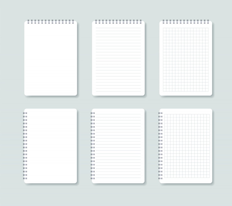 Vector set open kladblok. notebook bladen in een lijn en in een kooi.