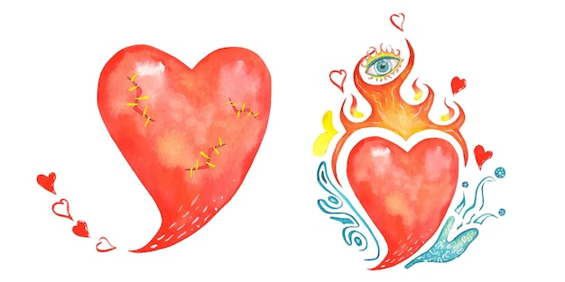 Vector set open for valentines day heart watercolor