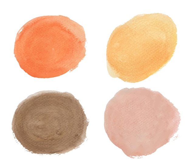 Set of orange and brown. round watercolor splashes. circle elements