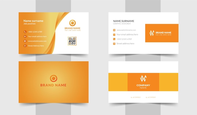 A set of orange business cards with the brand name on them