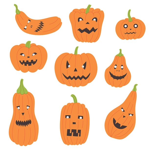 Set of orange halloween pumpkins