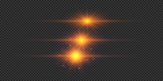 Set of orange horizontal light effects of lens flares