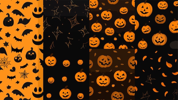 a set of orange pumpkins with a black background and a black and orange pattern