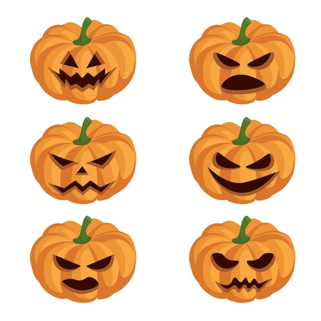 Set of orange pumpkins with different smiles for Halloween day